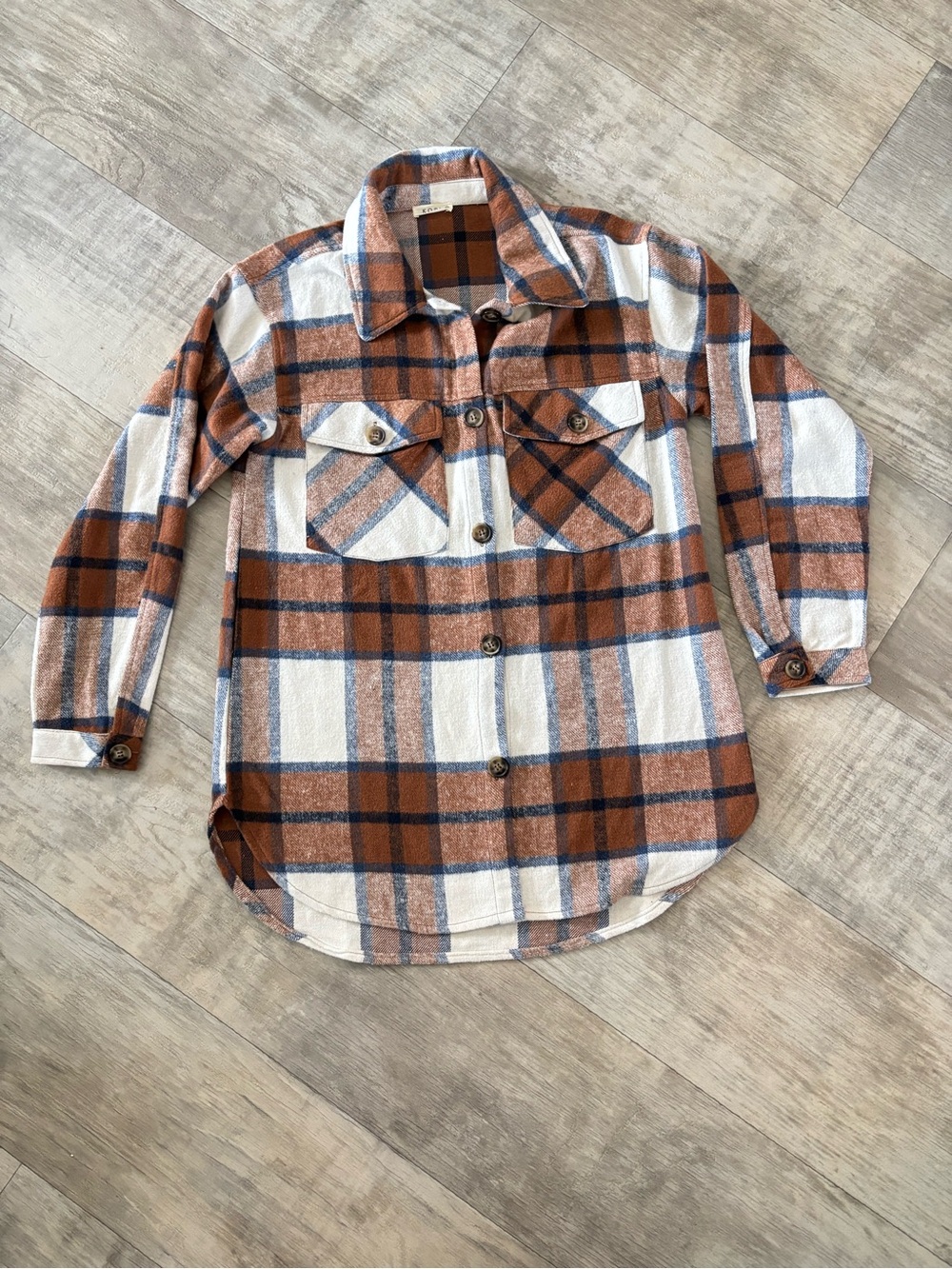 Kori Caramel, White & Navy Plaid Button-Down Shirt